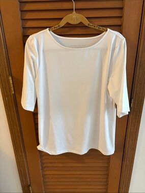 Susan Graver White Elbow-Sleeve Knit Top